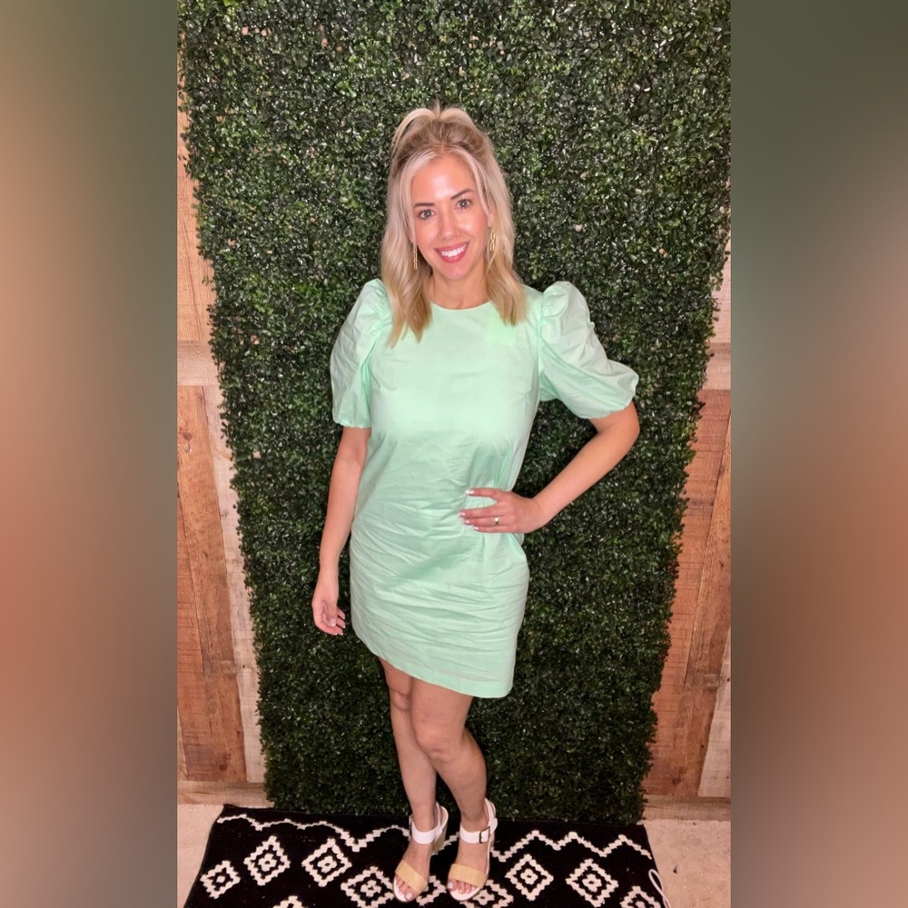 NEW Light Green Puffed Sleeve Mini Dress